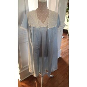 Vintage BERKLIFF 1960's Short Nightgown & Robe Baby Blue Women's Small 32/34